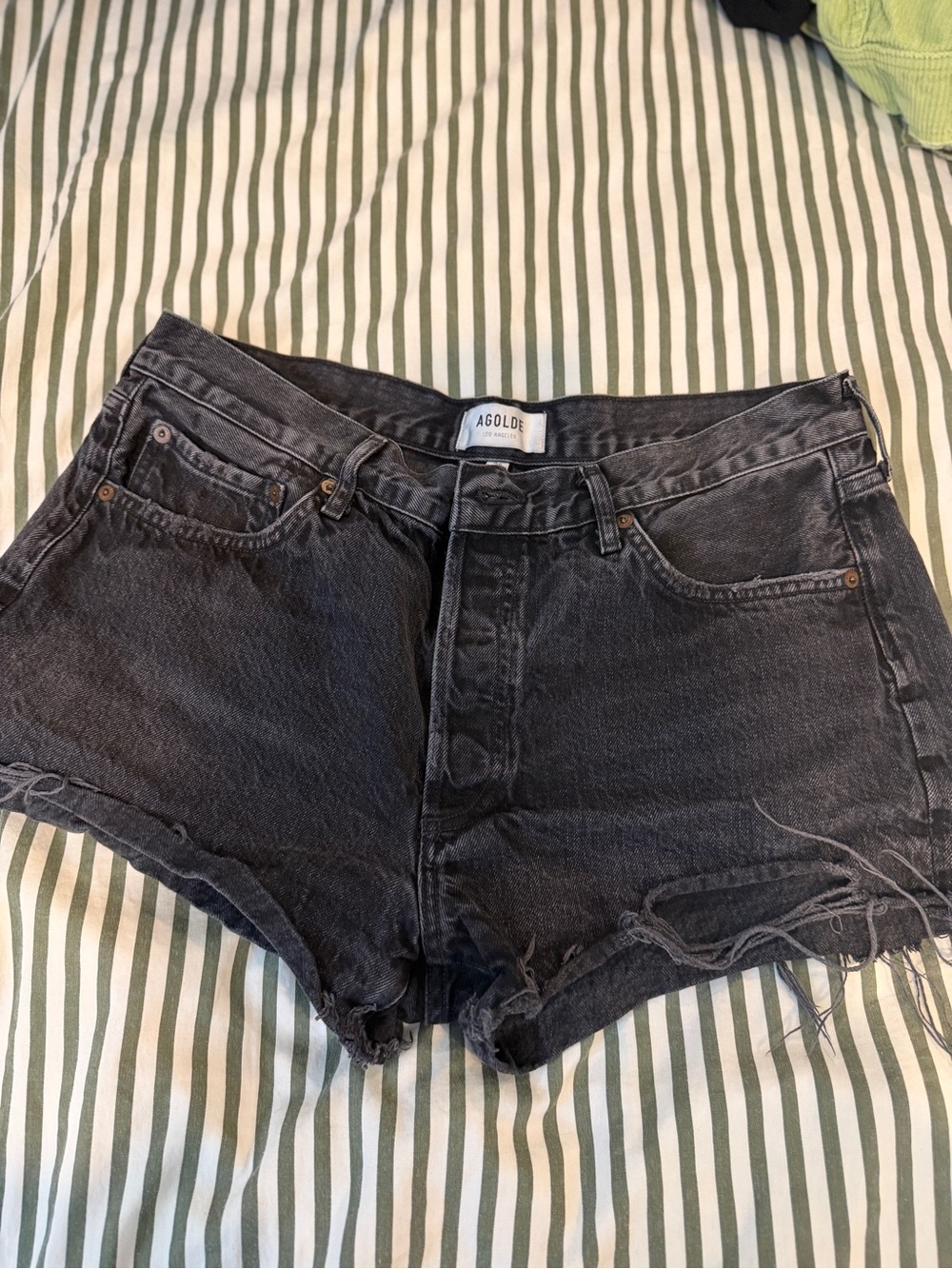 AGOLDE Washed Black High-Rise Frayed Denim Shorts